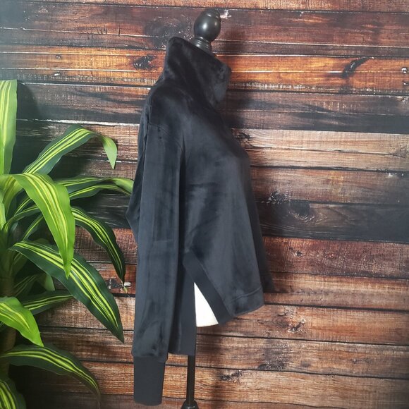 Athleta Double Cozy Karma Funnel Neck Velour Sweatshirt Sweater Black Medium - Picture 3 of 8